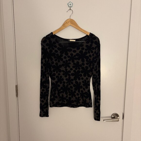 Vintage black floral long sleeve top - Picture 1 of 2